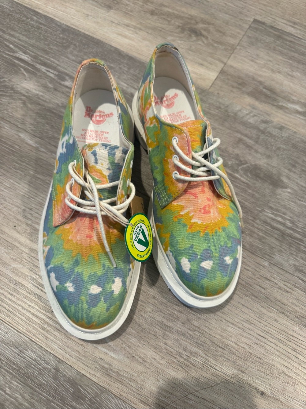 NWT Dr. Martens V Lester MTD Multi Oxfords with a vibrant, multi-colored tie-dye